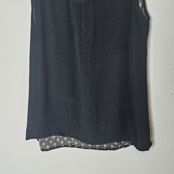 THML Tank Top Womens XS Embroidered Boho Mixed Media Flowy Top Black Red Rayon - Picture 7 of 9